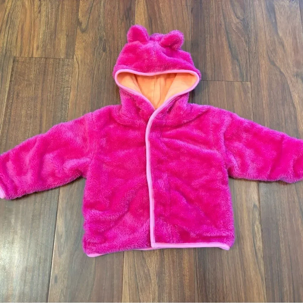 Magnetic Me dark pink fuzzy fleece hooded jacket.